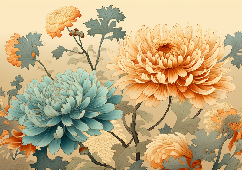 中式菊花淡雅国风黄色植物手绘插画,插画/手绘图,插画/手绘图库,插画/手绘图下载,插画/手绘